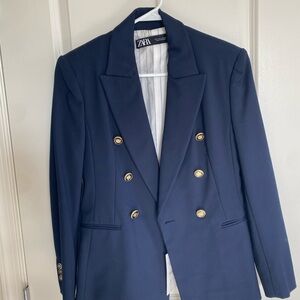 Zara Dark Blue Blazer with Metallic Buttons